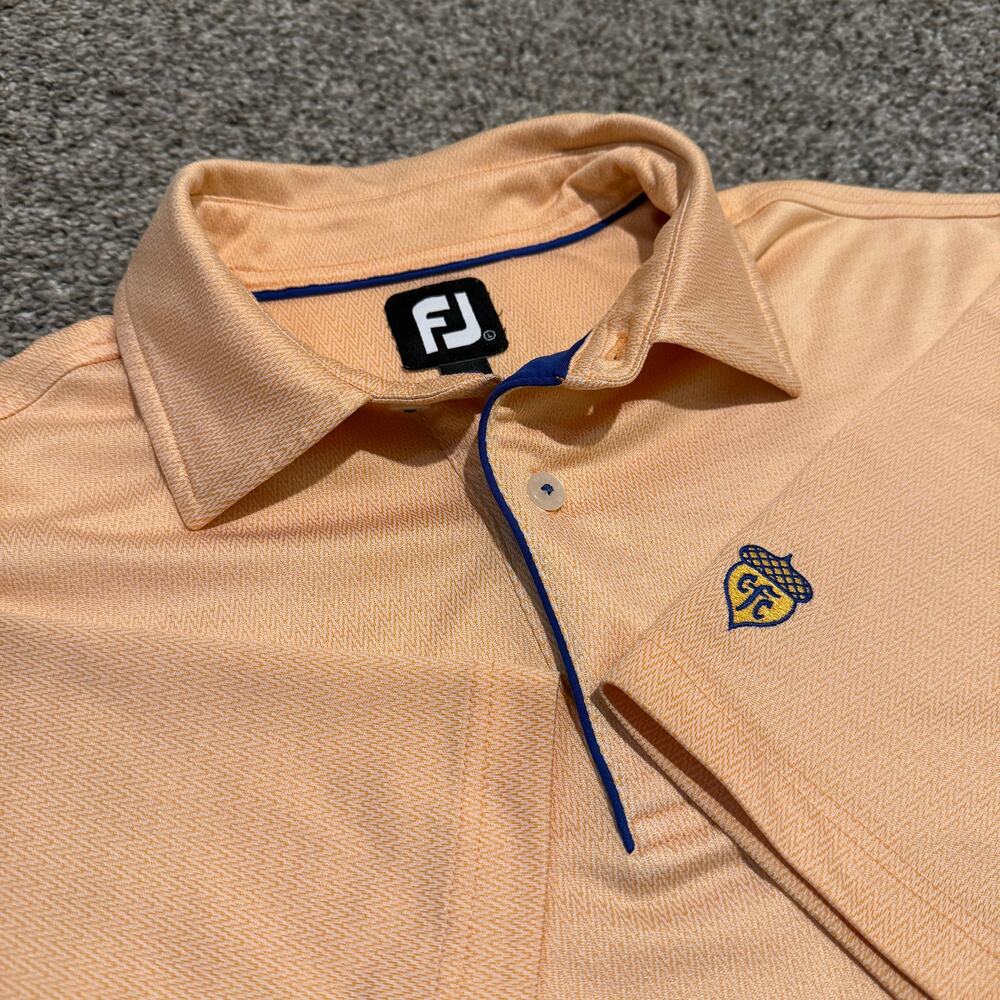 FootJoy FJ Golf Polo Mens Large Orange Heather Navy Piping Performance Textured